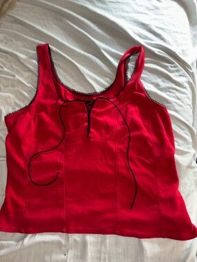 Red Lace-Up Tank Top - Women
